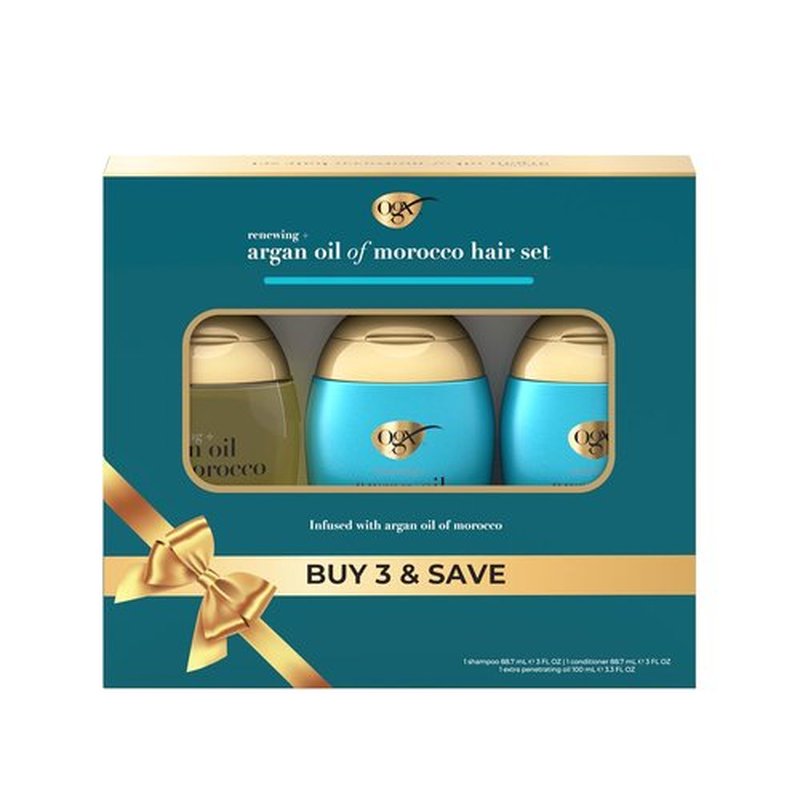 OGX® Renewing Argan Oil of Morocco Hair Care Set - Damage Repairing Shampoo & Conditioner + Extra Penetrating Oil Treatment | Travel Size 2x3 fl. oz & 3.3 fl. oz