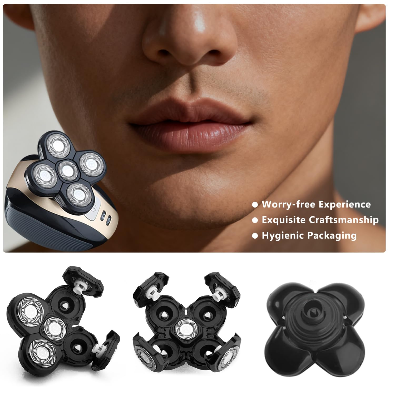 3 PCS Universal 5 Blades Head Shaver Replacement heads for Freebird Head shaver and Other Brand shaver Black