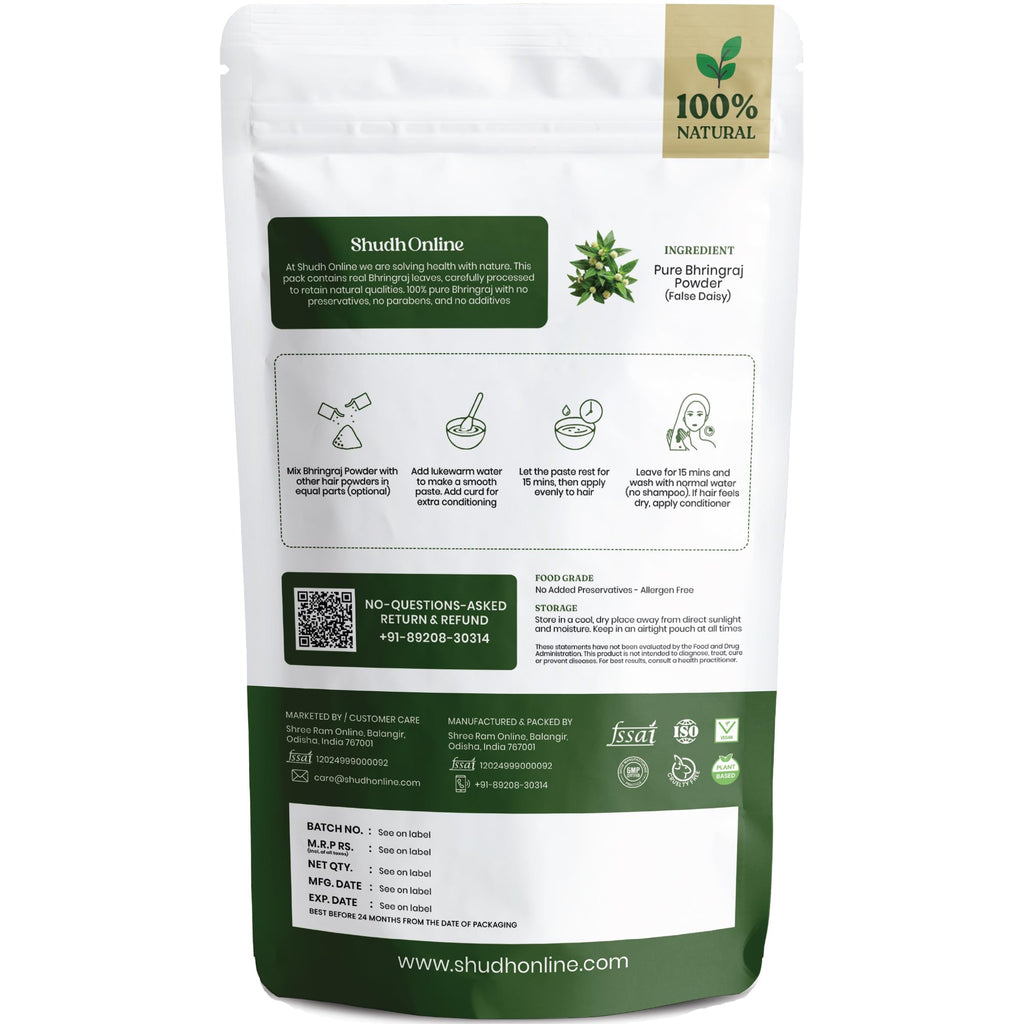 Bhringraj Powder for Hair Growth - Pure Stemless (3.5 oz - 0.2 lb) Eclipta Alba for Hair Growth - False Daisy Herb Bhringraj - Karisalankanni Eclipta Prostrata (100g)