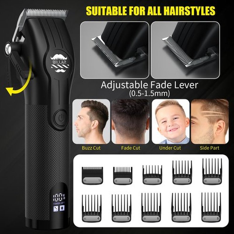 BILLAR® Professional Barber Clippers and Trimmer Set - Foil Shaver Professional Hair Clippers for Men, Mens Cordless Hair Clipper for Barbers Haircut Kit（Black）
