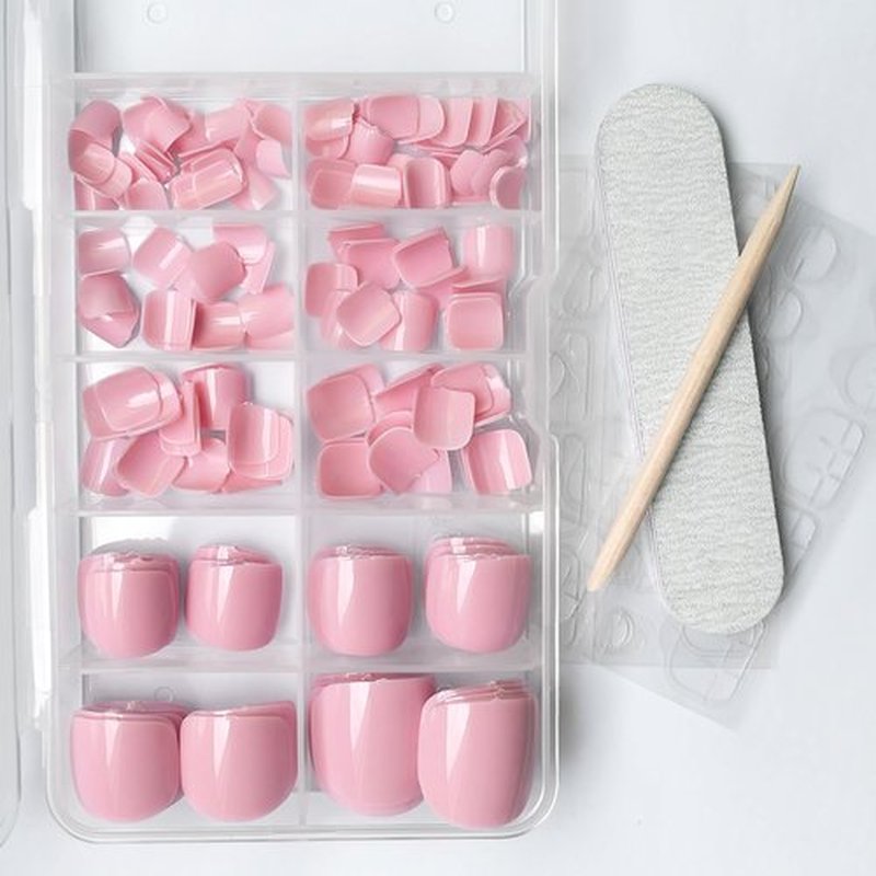 LuckForever Pink Press-on Toenails - 240pc False Toenails & Adhesive Nail Tabs File