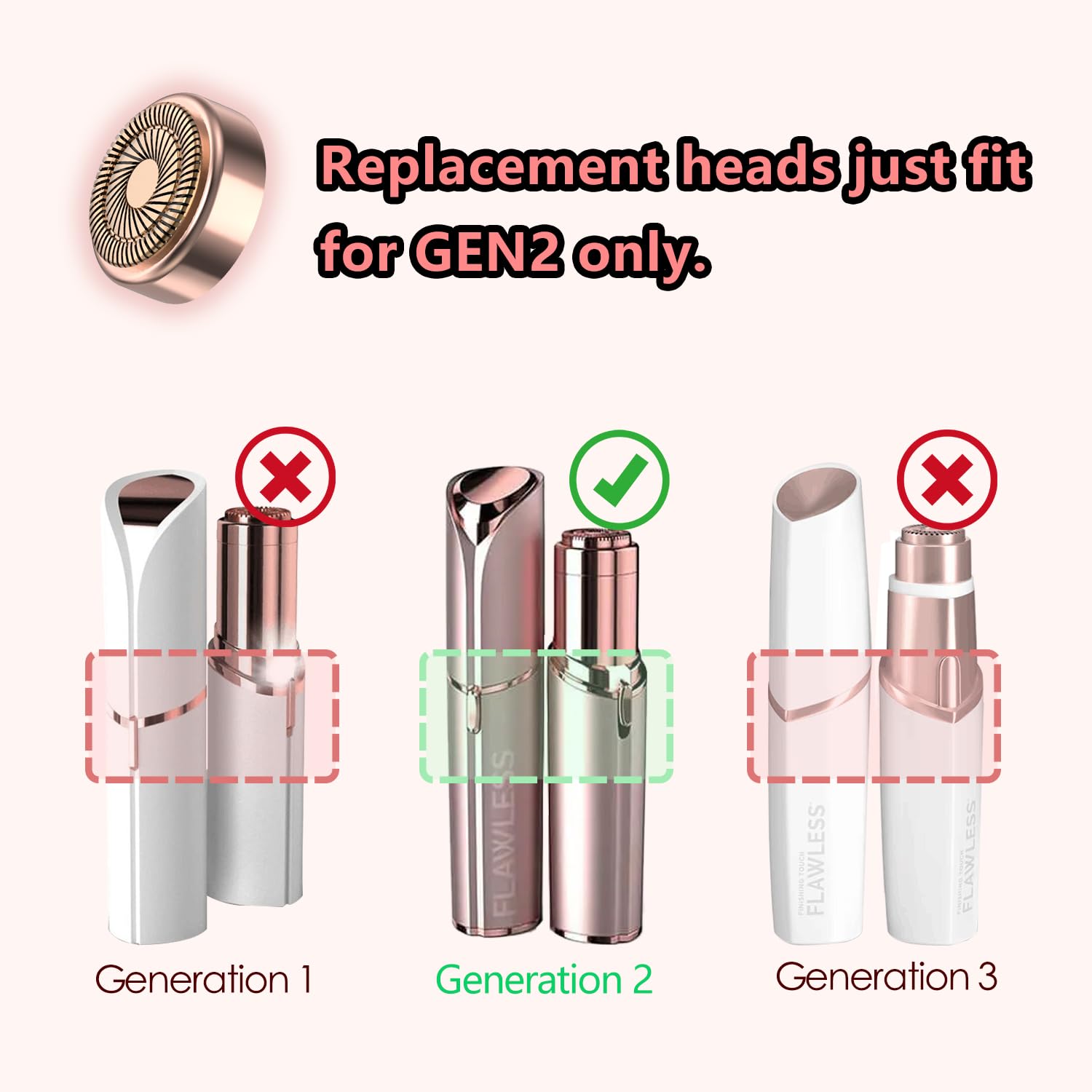 Generation 2 Replacement Heads for Flawless Facial Hair Remover, Replacement Blades for Finishing Touch Flawless Hair Removal, Women's Facial Hair Remover Replacment Heads Generation 2 (4 Packs)