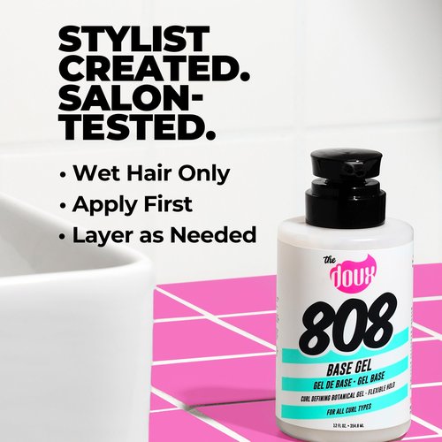 The Doux 808 Base Curl Defining Gel for Natural Hair – Medium Hold Styling Gel with Honey, Aloe & Marshmallow Root – Anti-Frizz Curl Enhancer for Wash and Go, Twist-Outs, TWA & All Curl Types