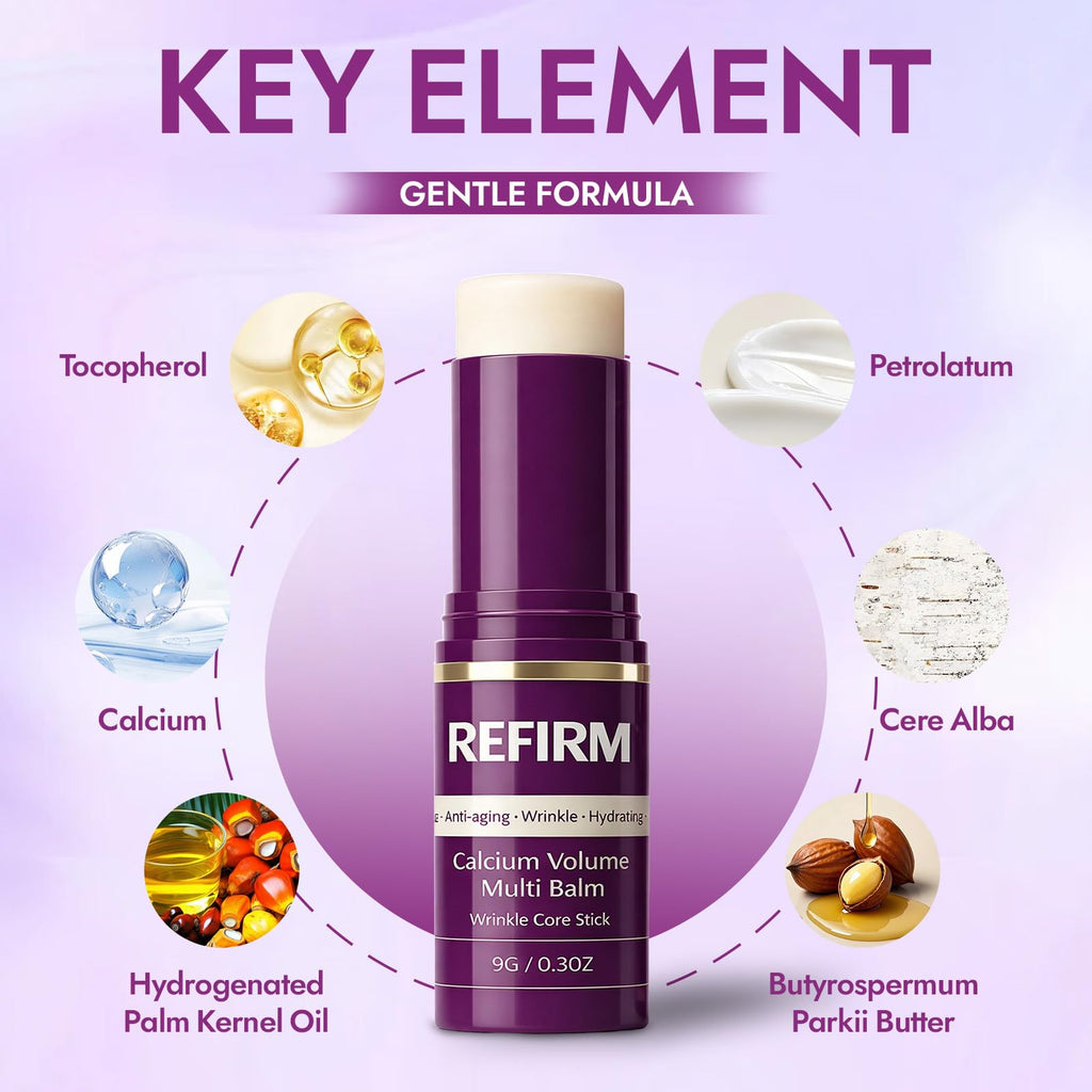 Refirm Calcium Multi Balm Stick – with Collagen, Hyaluronic Acid & Vitamin E, Hydrating & Smoothing Face Balm, Moisturizing Wrinkle Care Stick for Lips, Eyes & Neck, Portable Skincare