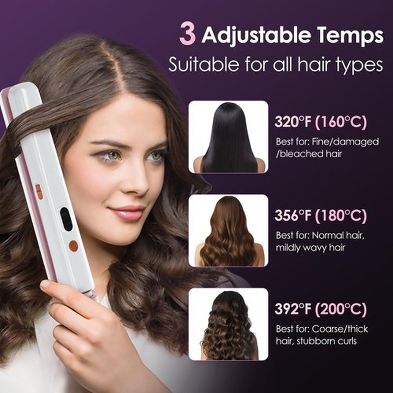 Cordless Hair Straightener Portable Travel Rechargeable Flat Iron, Fast Heating, Adjustable Temperature for Professional Straightening & Curling – Portable and Travel-Friendly (White)