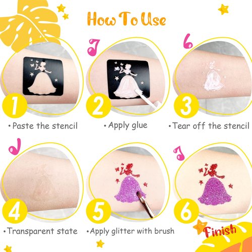 Temporary Tattoo Stencils, Eleanore's Diary Glitter Tattoo Templates for Kids Girls Face Body Art Tattooing, 16 Sheets 167 Original Designs Removable Tattoo Stickers for Party Rainy Days Easter