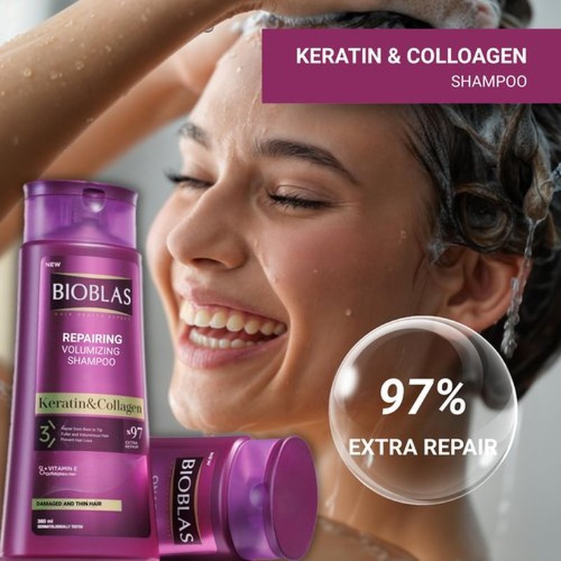 Bioblas Repairing Anti-Hair Loss Shampoo - Plumping Formula with Keratin & Collagen | 360 ML