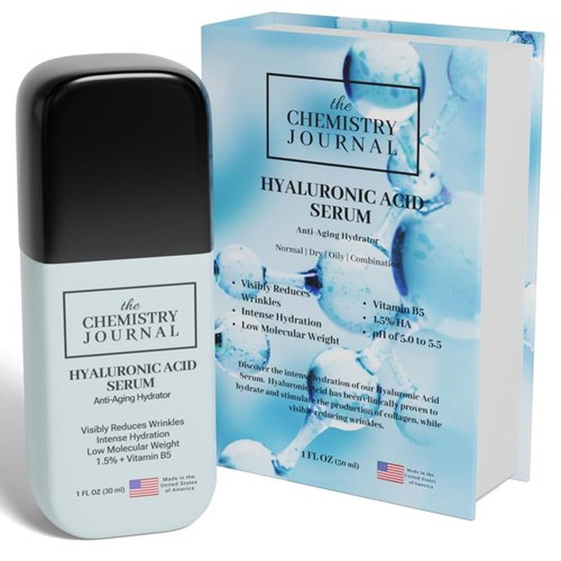 THE CHEMISTRY JOURNAL Hyaluronic Acid Serum for Face - Visibly Reduce Wrinkles, Smooth & Plump Skin, Vitamin B5, Low Molecular Weight, Hydrating Anti-Aging Serum. Made in the United States of America.