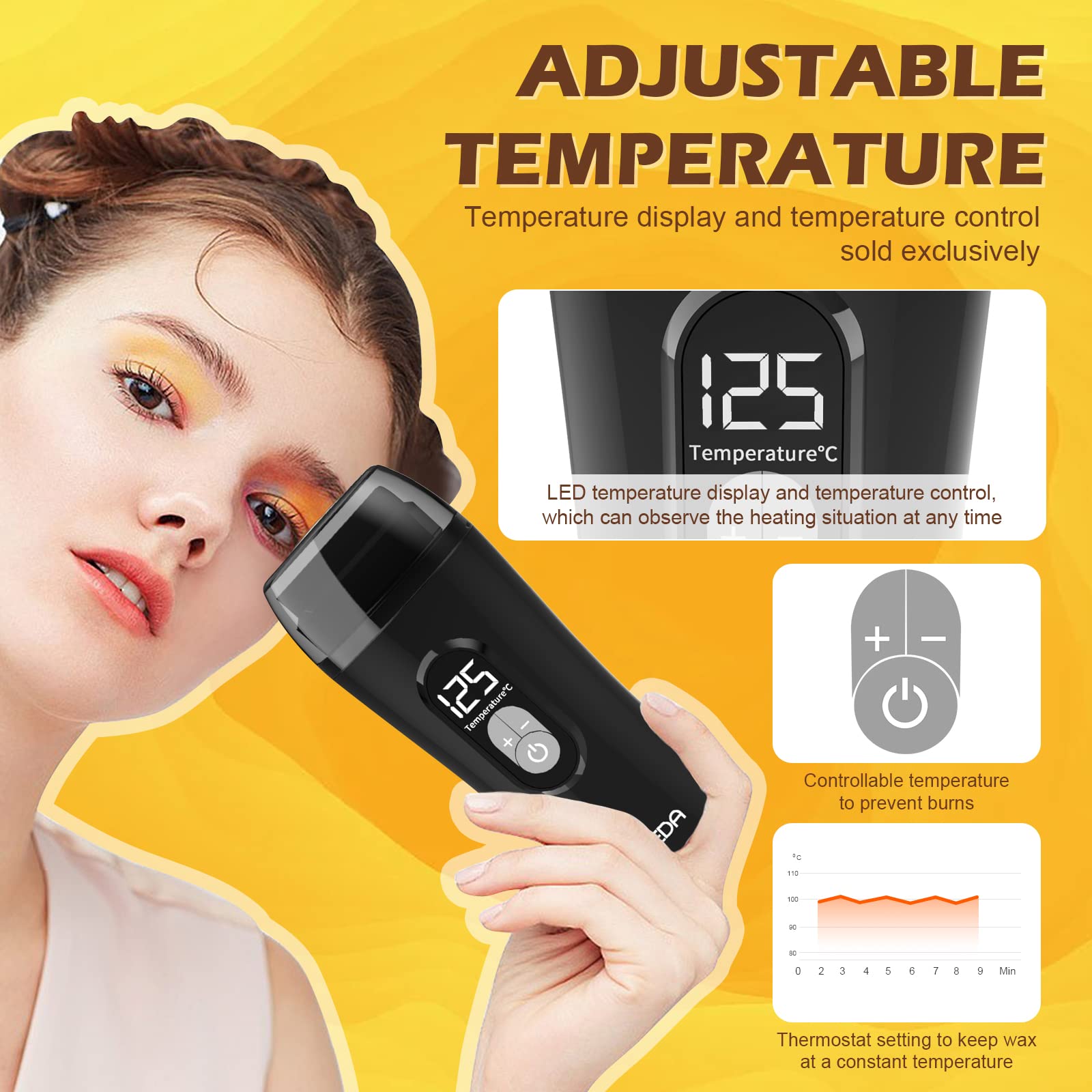 Digital Honey Wax Kit for Women's Hair Removal - Roll On Warmer with 2 Cartridges and 100 Wax Strips