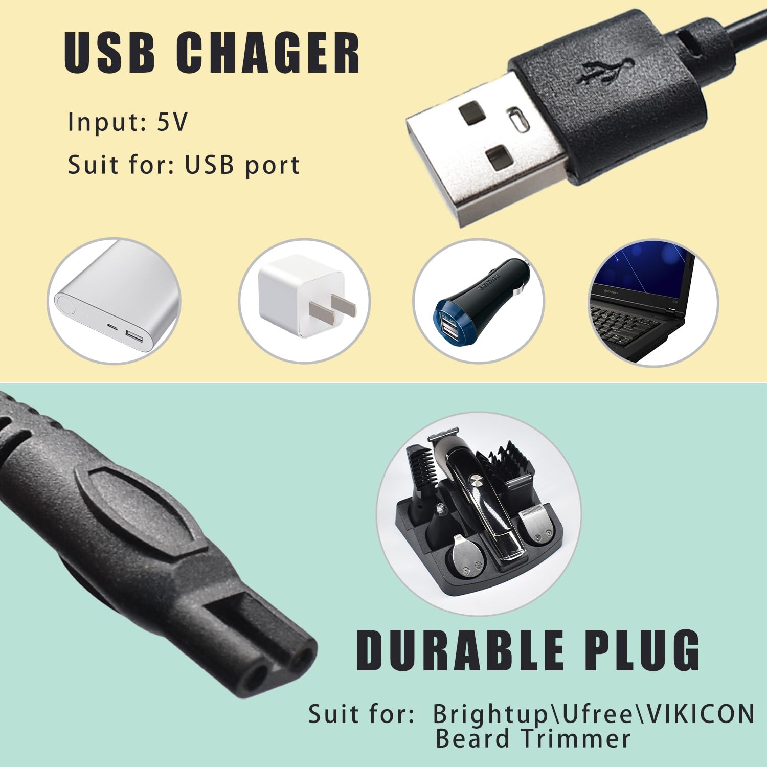 Pinkind Charger Cord Compatible with Brightup FK-8688T/FK-8788T Beard Trimmer All-in-one Multifunctional Grooming kit Hair Clippers USB Charging Cable