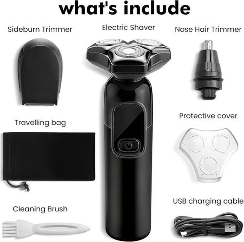 Flynth Electric Razor - 3-in-1 Cordless Shaver with 3-Blade Rotary Design | Wet/Dry, IPX7 Waterproof, Fast Charge Grooming Set