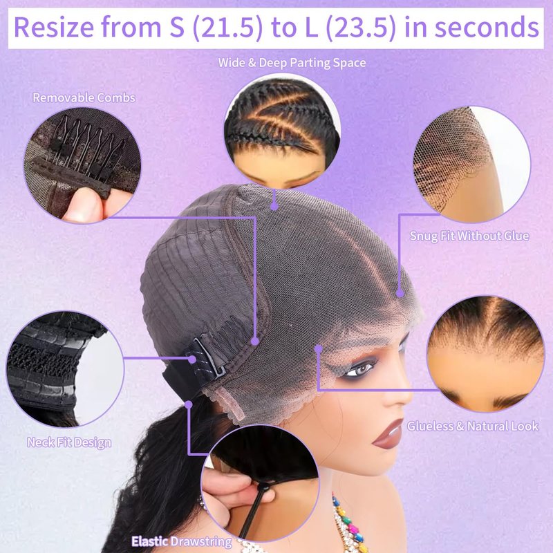 Wear and Go 13x6 Lace Front Wigs Human Hair for Women 180% Density Glueless Ear-to-Ear HD Lace Frontal Wigs Human Hair Pre Plucked Pre Cut Pre Bleached Knots Body Wave Wigs with Drawstring 20 Inch