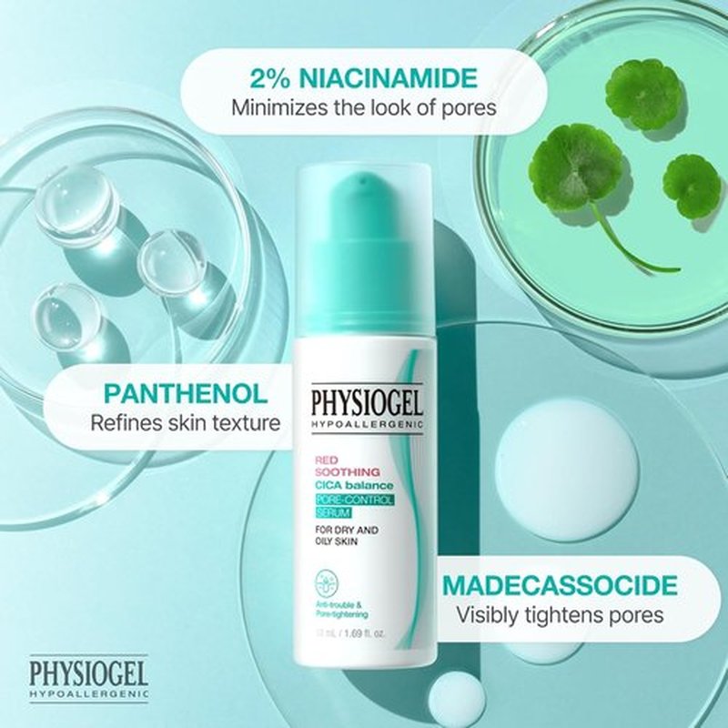 Physiogel Red Soothing CICA Balance Serum - Niacinamide Pore-Control Exfoliant | 1.69 fl. oz