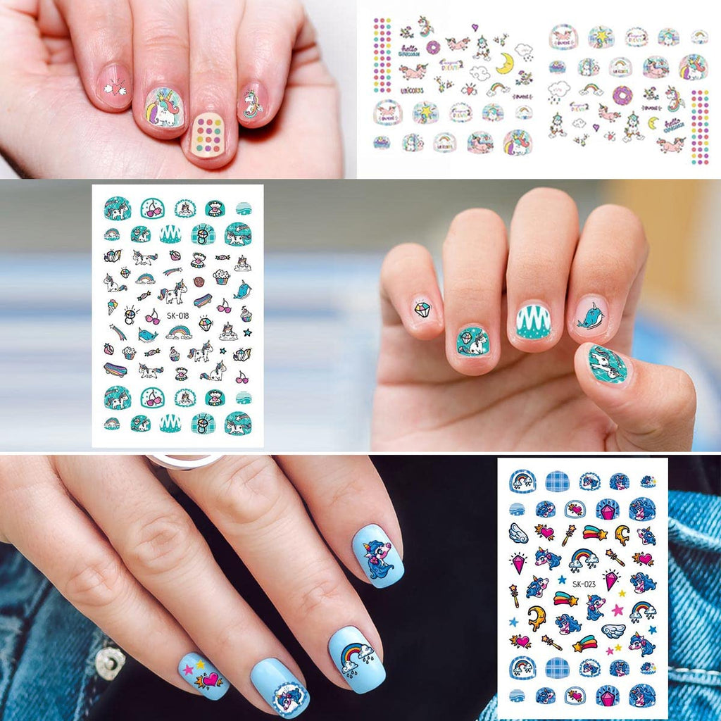 VIWIEU Small Unicorn Nail Stickers and Decals for Kids Little Girls 12 Sheets Birthday Party Favors, 600+ Cute Toddler Tiny Fingernail Wraps, Easter Basket Filler, Christmas Holiday Gift