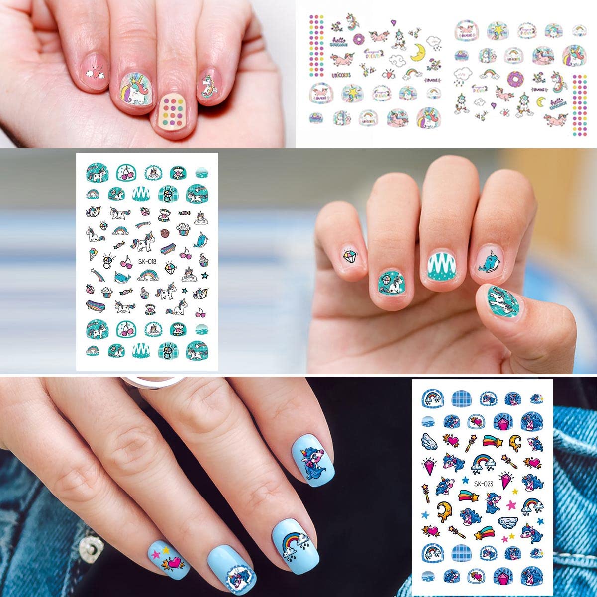 VIWIEU Small Unicorn Nail Stickers and Decals for Kids Little Girls 12 Sheets Birthday Party Favors, 600+ Cute Toddler Tiny Fingernail Wraps, Easter Basket Filler, Christmas Holiday Gift