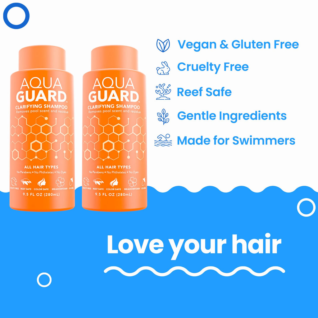 AQUA GUARD Clarifying Shampoo | Remove Chlorine & Pool Hair Smell | Paraben Free, Vegan, Color Safe, Leaping Bunny Certified (2-Pack)