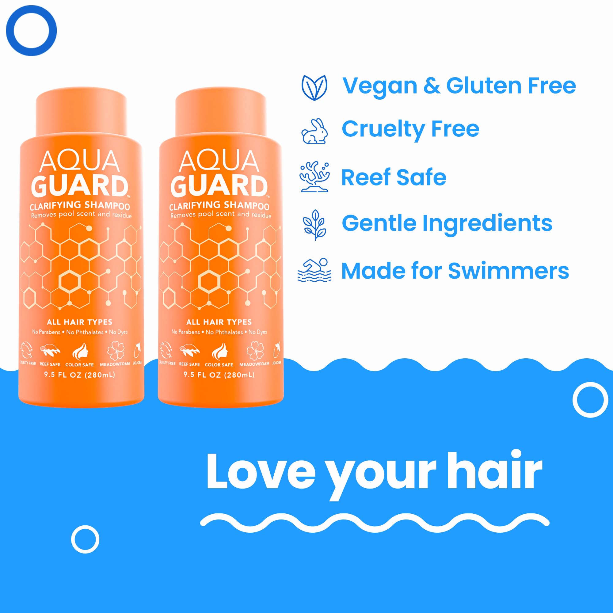 AQUA GUARD Clarifying Shampoo | Remove Chlorine & Pool Hair Smell | Paraben Free, Vegan, Color Safe, Leaping Bunny Certified (2-Pack)
