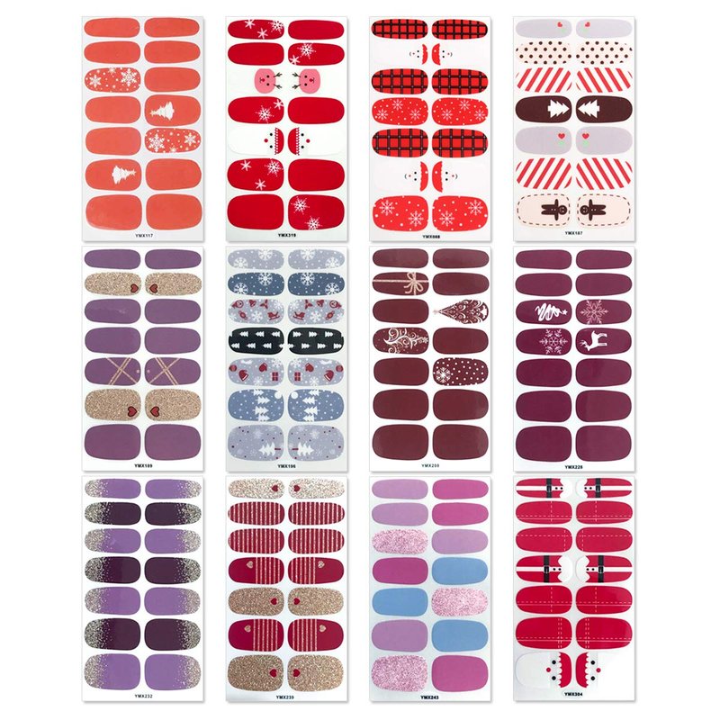 WOKOTO 20 Sheets Christmas Adhesive Nail Polish Strips with 1Pc Nail File Holiday Pack, Nail Polish Stickers Full Wraps Christmas Nail Stickers Manicure Kit Easy Nail Art Decoration Strips