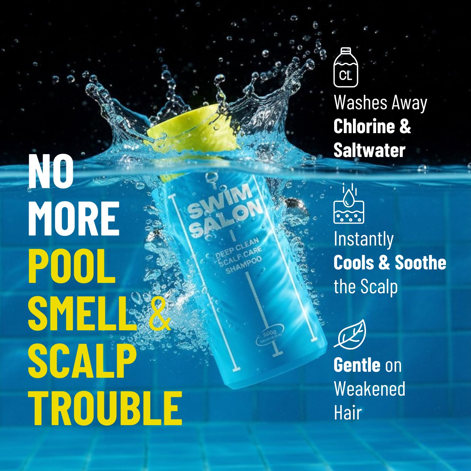 SWIM SALON Chlorine Removal Shampoo for Swimmers | Vitamin C Removes Chlorine & Prevents Hair Breakage | For Pool, Saltwater & Hard Water | Sulfate-Free, Silicone-Free (10.58 oz, Pack of 2)