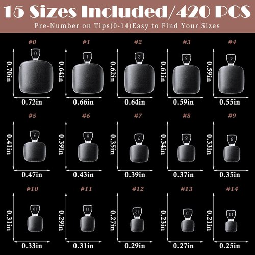 AddFavor Toe Nail Tips 420pcs Soft Gel Toe Nail Tips Matte Short Fake Toenail Tips Square Fake Toe Nails for Toe Nail Extensions Women Toe Press on Toenails DIY Salon, 15 Sizes Short Toe Tips