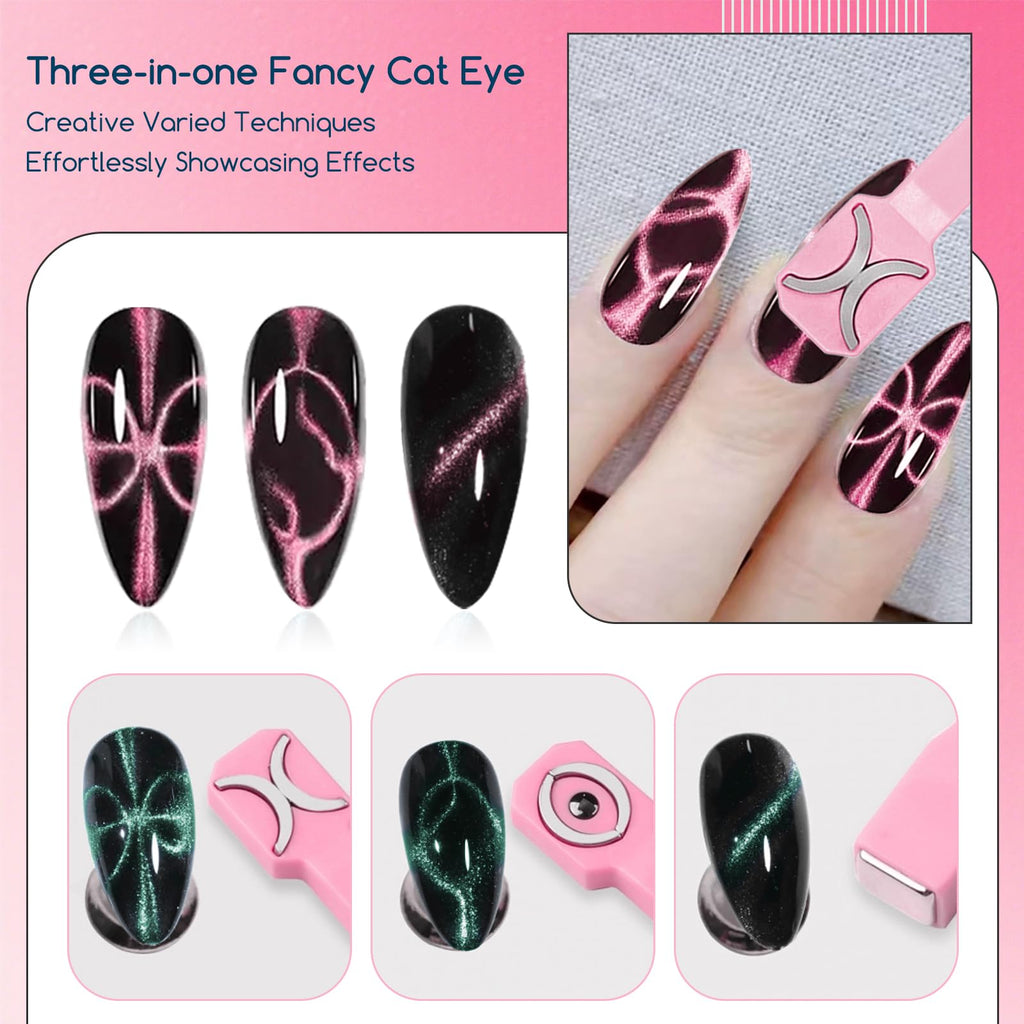 XEAOHESY 6 Pieces Cat Eye Magnet for Nails Multi-Functional 3-in-1 Nail Magnets Y-Shaped Metal Brackets for Heart Effect Heart Magnet for Nails Flower Cat Eye Magnetic Pen for Cat Eye Gel Nail Polish