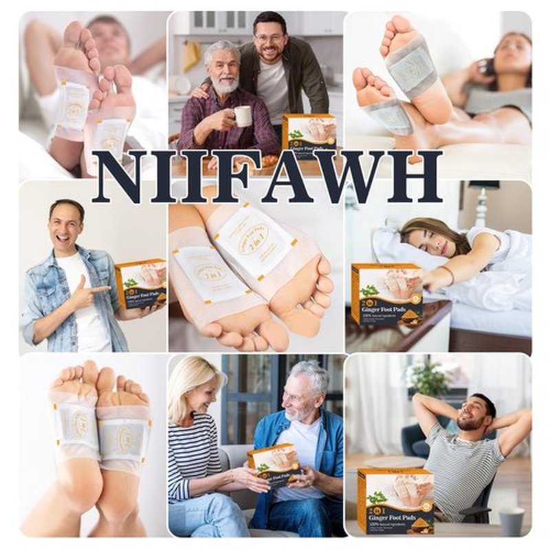 Niifawh 2 in 1 Foot Pads, Tear and Use Ginger Wormwood with Pure Natural Ginger Powder Bamboo Vinegar Wormwood, Bigger Adhesive ''Stay in Place'' All Night, 20 Pads
