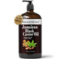 Natural Riches Jamaican Black Castor Oil Glass Bottle Pure Organic Cold Pressed for Hair Growth Skin Care for Dry Skin Conditioning Eyebrows Eyelashes Scalp and Nail Moisturizes & Repairs 16fl.oz.