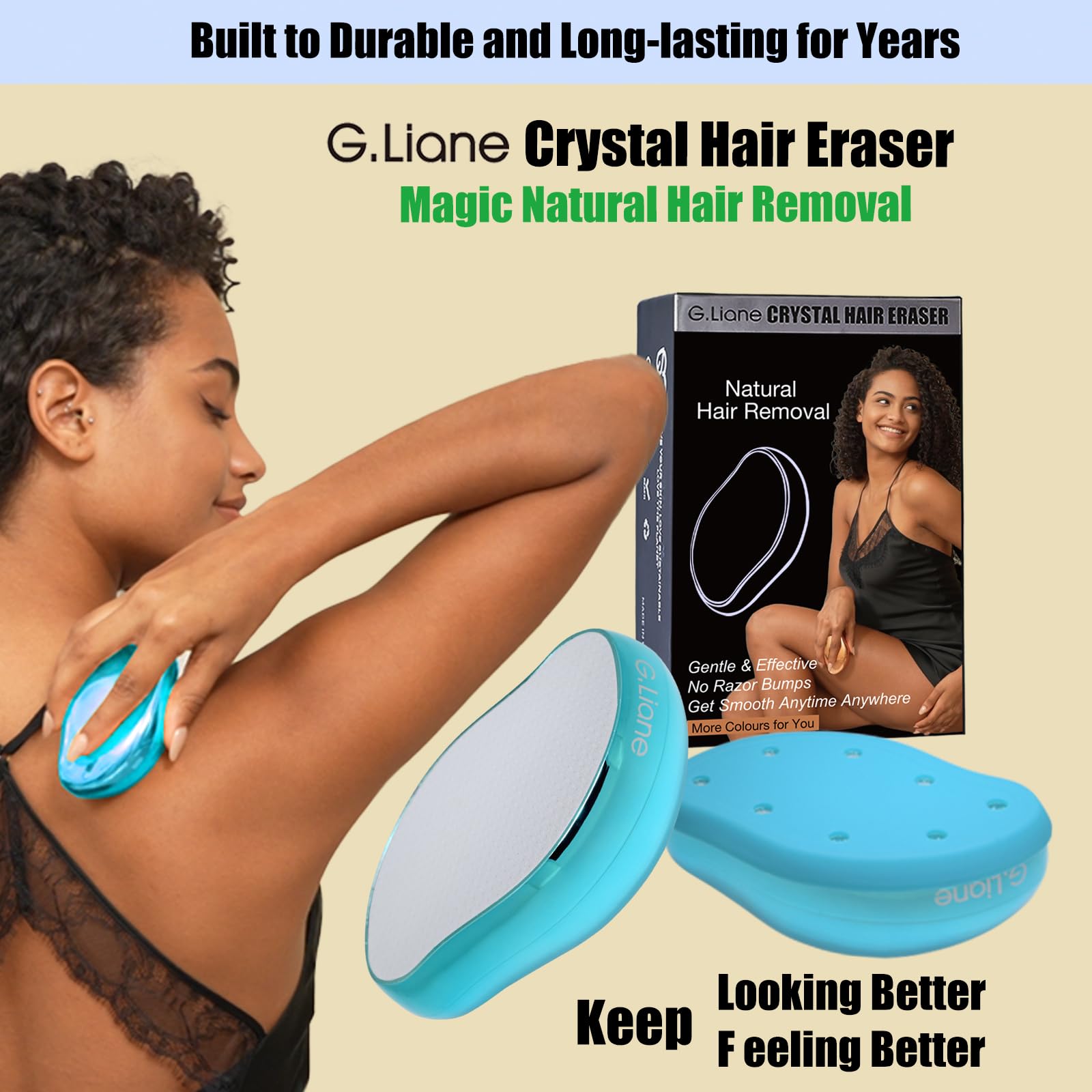 G.Liane Crystal Hair Removal,Upgraded Painless Crystal Hair Remover,Nano Glass Hair Eraser Device and Skin Exfoliation,Epilator for Women and Men(Aqua)