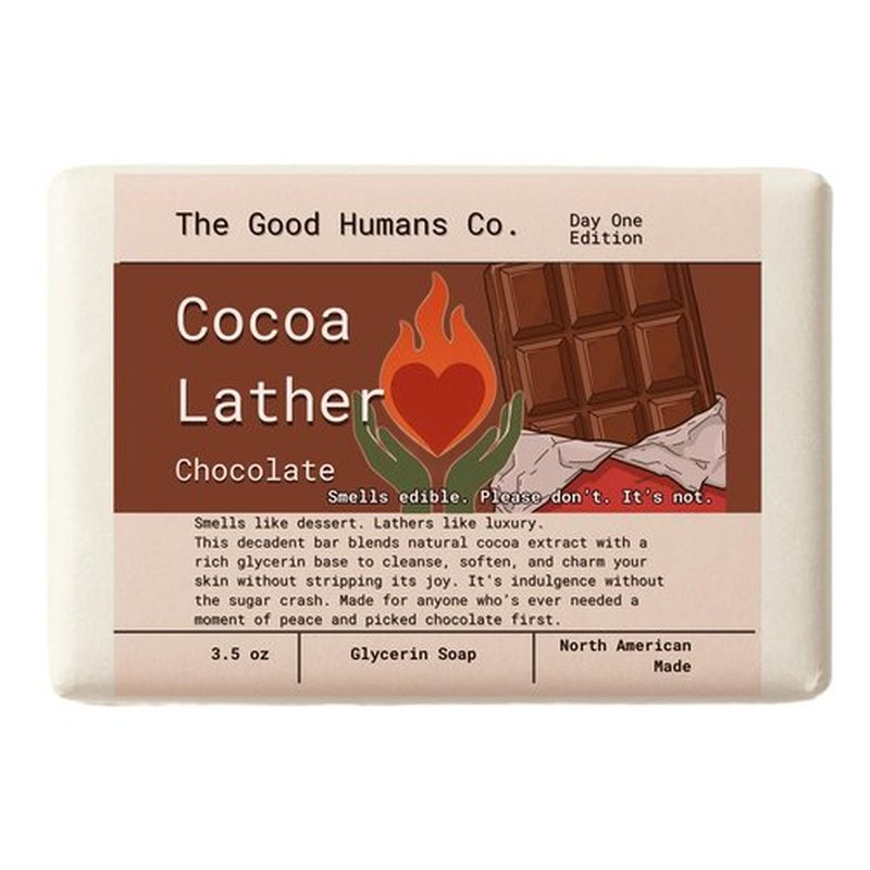 The Good Humans Co. Glycerin Soap – Handmade, Burnout Relief Bars (Cocoa Lather - Cocoa Extract Glycerin Bar with Sweet Chocolate Scent – Moisturizing & Indulgent – 3.5 oz)
