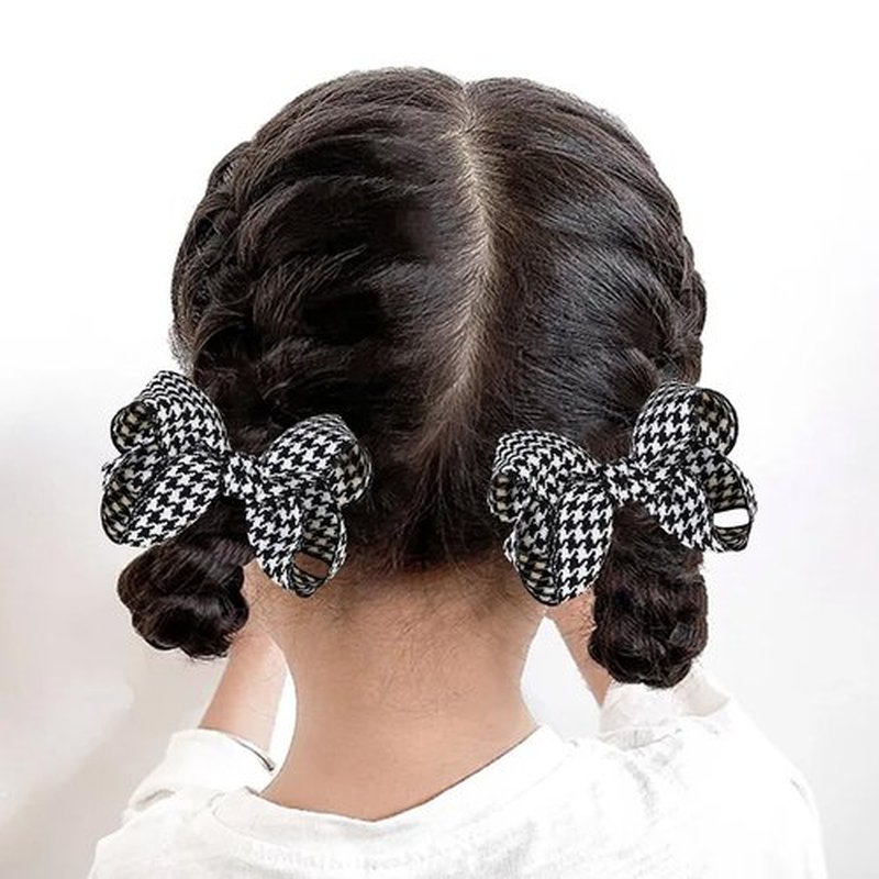 Black Plaid Hair Bow Clips for Women, Houndstooth Big Bows Clip Pigtail Barrettes for Girls, Christmas Valentine Xmas Party Hairpins, Cute Accessories for Hair Styling 2Pcs
