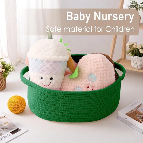 JMvicyroam Woven Basket - Small Rope Storage Bin with Handles for Organizing Shelves & Closets | Green Gift Basket for Toys & Books