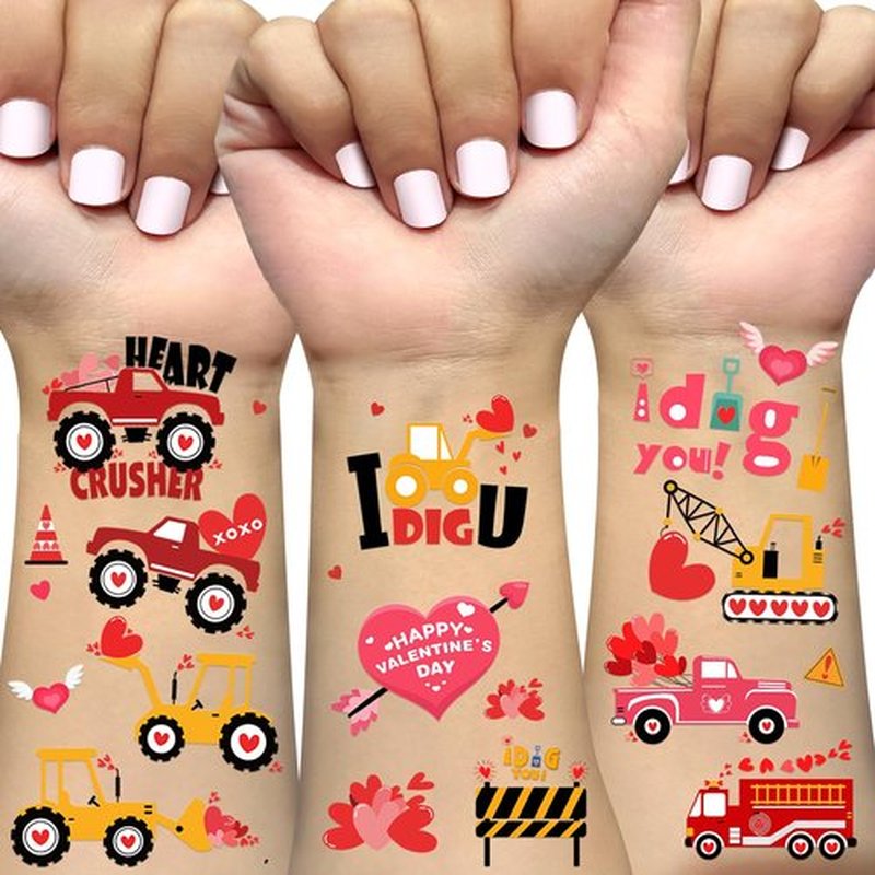 Ovasorve Valentine's Day Temporary Tattoos 152 Count - Heart Stickers for Classroom Party Favors, Pink Valentine Gifts Exchange, Teacher Rewards Supplies (Candy Hearts Design)