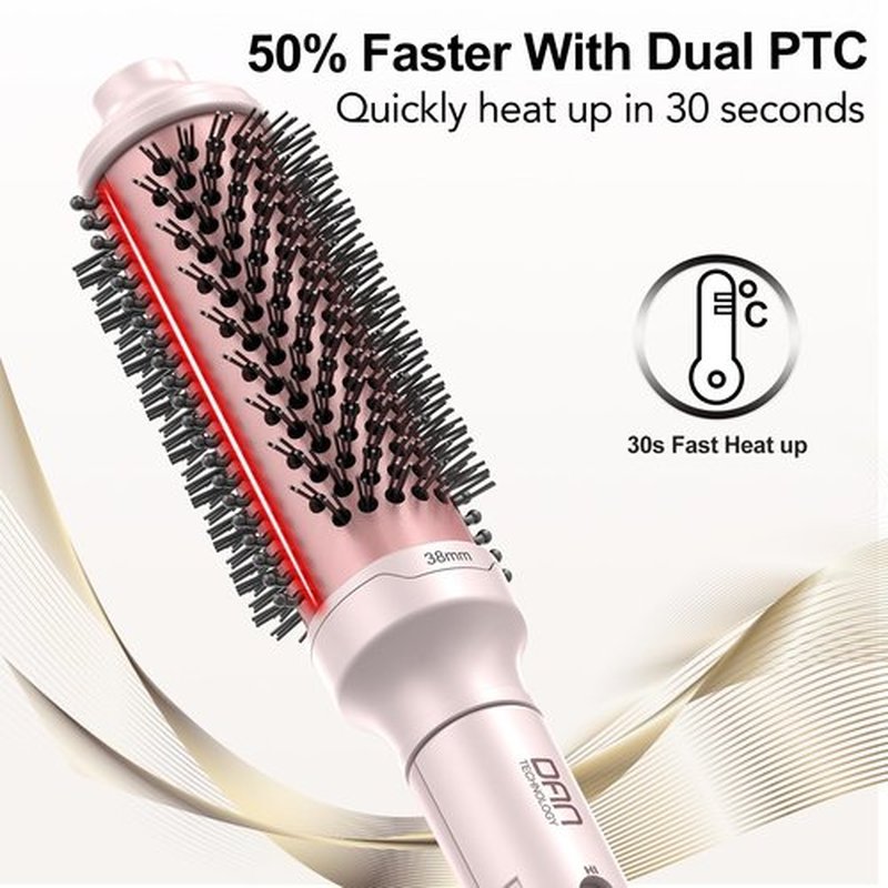 Thermal Brush,1.5 Inch Heated Round Brush,Dual Voltage Travel CurlingBrush, Ceramic Curling brushs for Blowout Look,Non-Blowing Heated Round Brushs,Dual PTC Fast Style Thermal RoundBrush, (Pink)