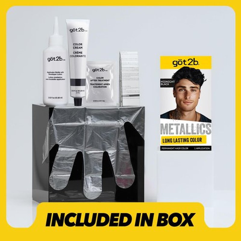 got2b Metallics Permanent Hair Dye, Midnight Black, Hair Color for Women & Men, Formulated with Metallic-Shine Booster for Cool, Shimmering Tones, Lasts Up to 30 Washes, 1 Kit