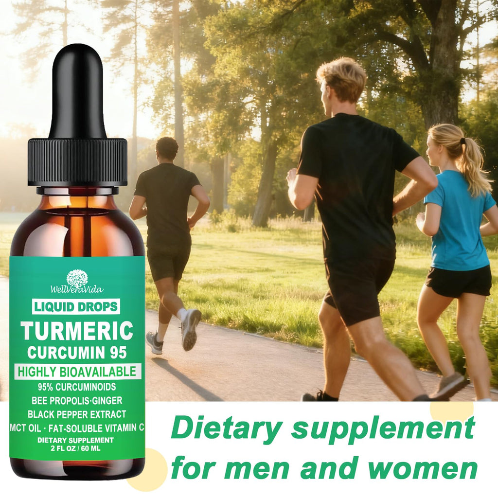Turmeric Curcumin Supplement Drops with 95% Curcuminoids, Enhanced Absorption Liquid Turmeric Complex 1000mg w/Bee Propolis Ginger MCT Oil Vitamin C & Black Pepper for Joint & Immune Support | Non GMO