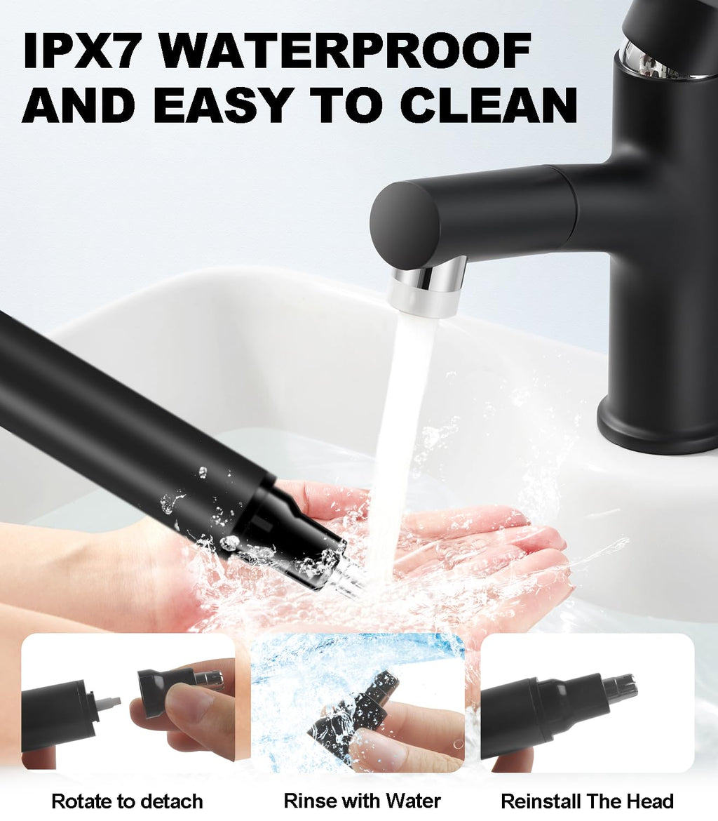 BUV Nose Hair Trimmer for Men with LED Display- 2026 Professional Painless Ear Hair Trimmers for Women, USB Rechargeable Nose Hair Trimmer Clipper – 14,000 RPM IPX7 Waterproof Dual Edge Blades, Black