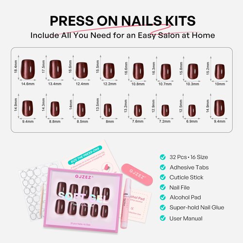 Fall Chocolate Brown Press On Nails Cat Eye Short - GJZEZ Soft Gel Thanksgiving Square Glass Cateye Magnetic Nails Press Ons Thick Opaque False Nails Press Ons, Halloween Glue On Nails, Cocoa Brown