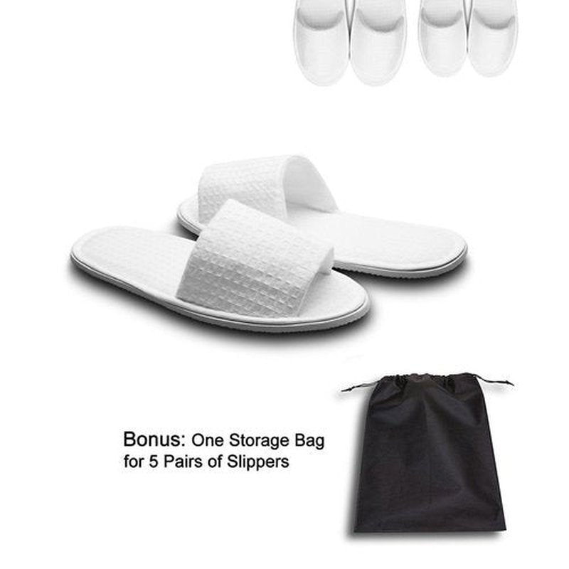 AhfuLife 5 Pairs of Waffle Spa Slippers, Open Toe White Slippers - Fit Most Men and Women for Spa, Party Guest, Hotel and Travel
