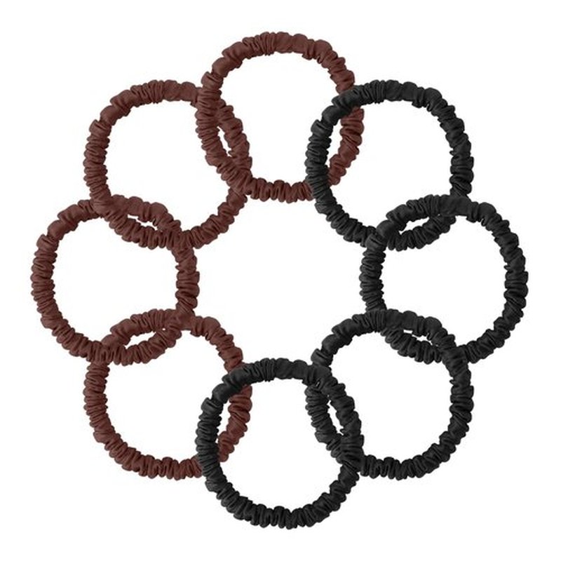 8Pcs Mulberry Silk Scrunchies Set, Silk Hair Ties Elastic for Women, Skinny Scrunchies Reduces Breakage for All Hair Types Srevela (4*Black, 4*Brown)