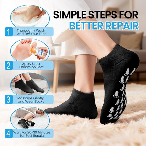 Silicone Moisturizing Socks with 60% Urea Cream- 2 in 1 Gel Socks & Urea Foot Cream for Dry Feet, Foot Care Moisturizing Socks for Dry Cracked Feet Women
