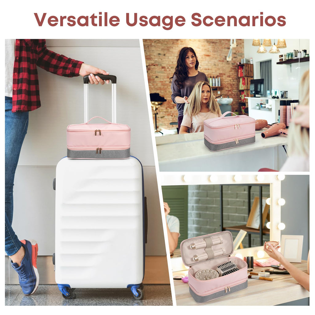 Travel Carrying Case for Shark Flexstyle FlexFusion Revlon Hair Dryer Airwrap, Portable Double Layer Shark Hair Tools Storage Organizer Bag for Airwrap Styler and Attachments, Pink Gray-Bag Only
