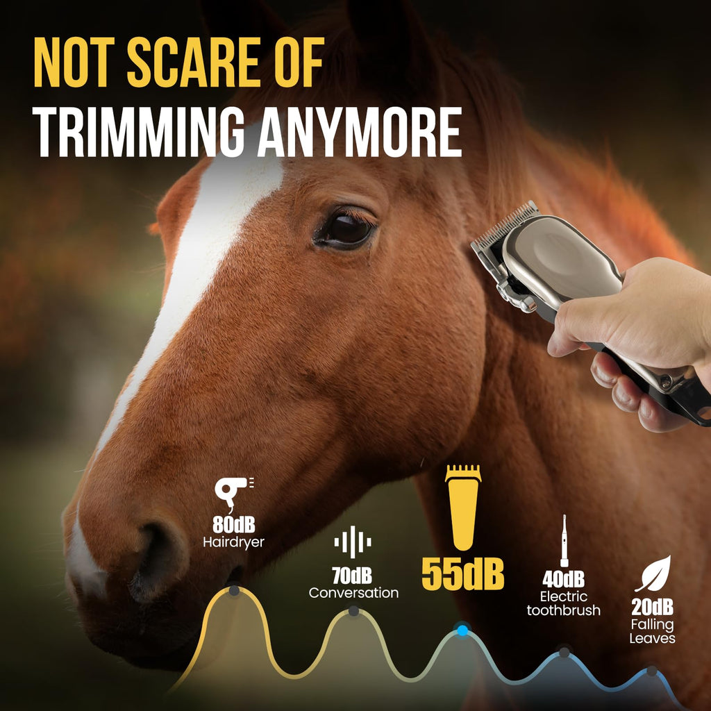 Ciphuoly Horse Clippers Cordless Quiet, Professional Livestock Clippers with 4 Guide Guards, Electric Rechargeable Cordless Grooming Clippers for Horse, Cats and Dogs