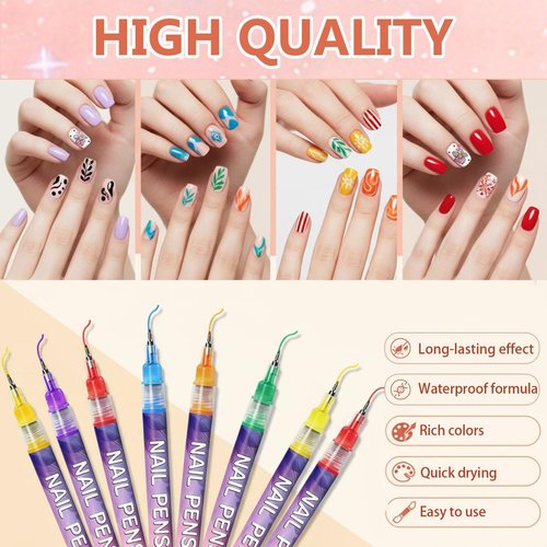 Sunnydeer 12 Colors 0.5mm Nail Polish Pens, Nail Paint Pens, Nail Pens for Kids, DIY Design & Home Craft(Colorful)