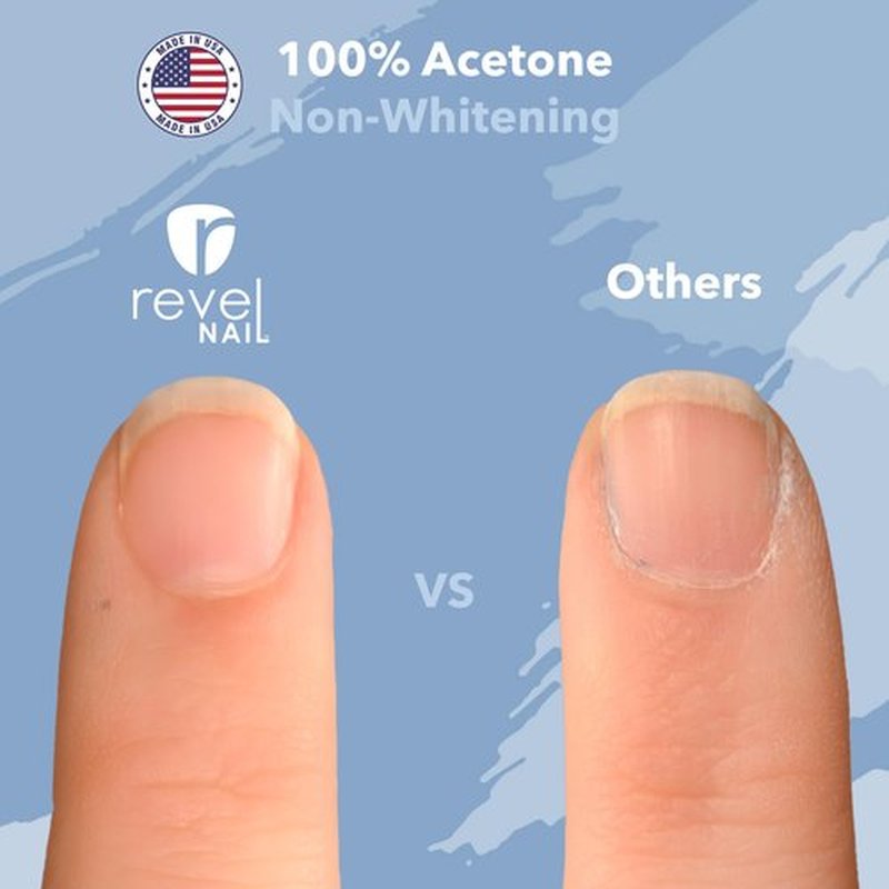 Revel Nail Pure 100% Acetone Remover, Non-Whitening Formula for Nail Polish, Gel Polish, Dip Powder and Acrylic Soak Off, Made in USA