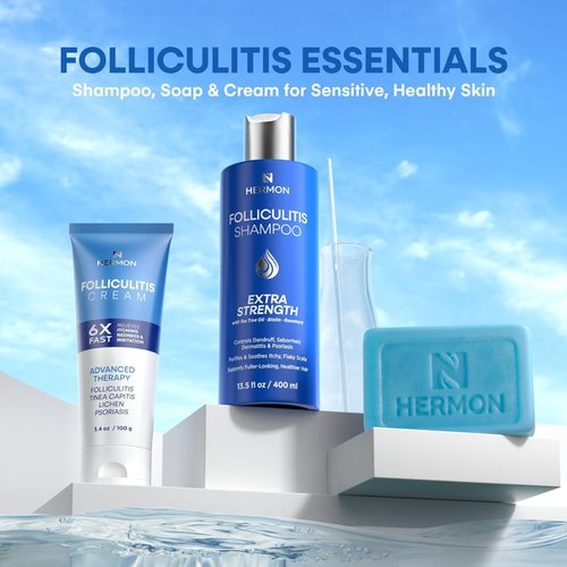 Hermon Folliculitis Shampoo for Itchy Scalp: Psoriasis, Dandruff & Seborrheic Dermatitis & Biotin – Soothes | Exfoliates | Reactivates Follicles