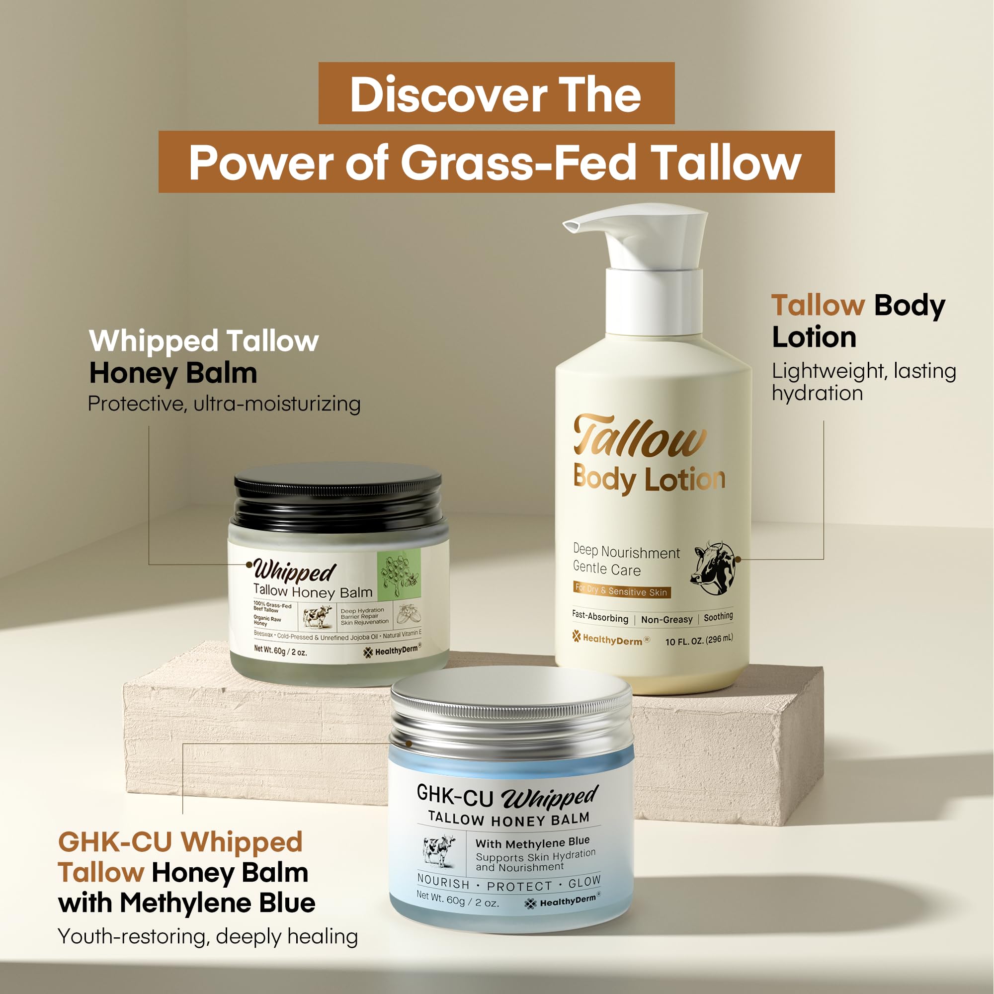 Beef Tallow Body Lotion for Skin: Grass-Fed Daily Moisturizing Cream for Dry, Mature & Crepey Skin, Fast-Absorbing, Non-Greasy, Fragrance-Free Moisturizer with Aloe & Shea Butter (Yellow Bottle)