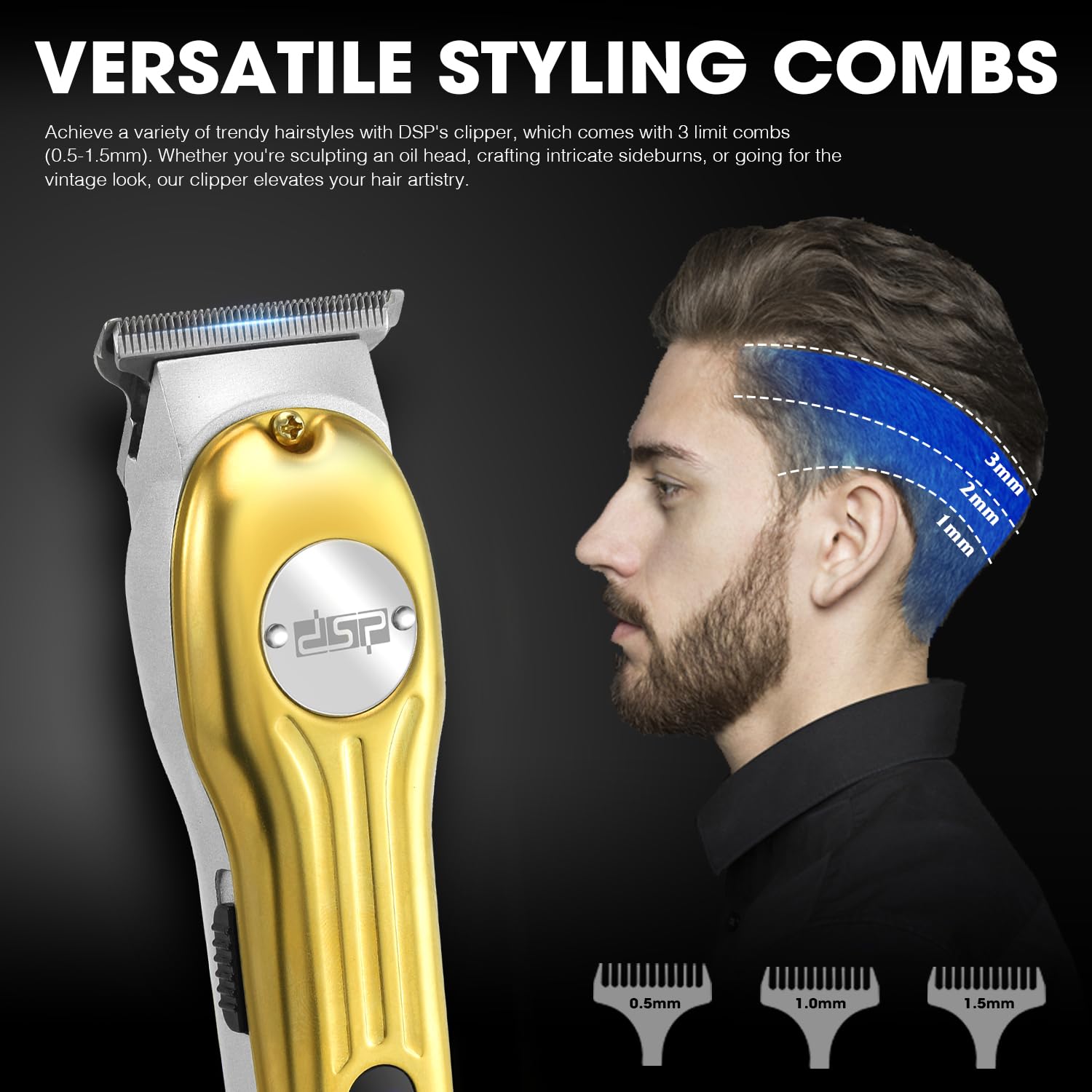 DSP Beard Trimmer for Men, Cordless Hair Clipper Shavers, Facial Hair Trimmer for Beard & Mustache Trimming, Professional Haircut Kit for Men Rechargeable LED Display (Gold)