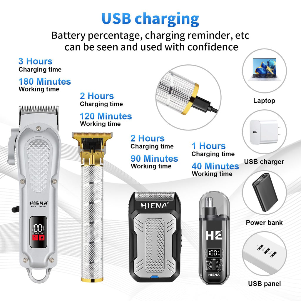 HIENA PRO Professional Hair Clipper Set for Men, Cordless Barber Clippers Set and Trimmer Kit, Electric Beard Trimmer Foil Shaver & Men's Facial Grooming Tool Kit, Gifts for Men (212+LXY+816)