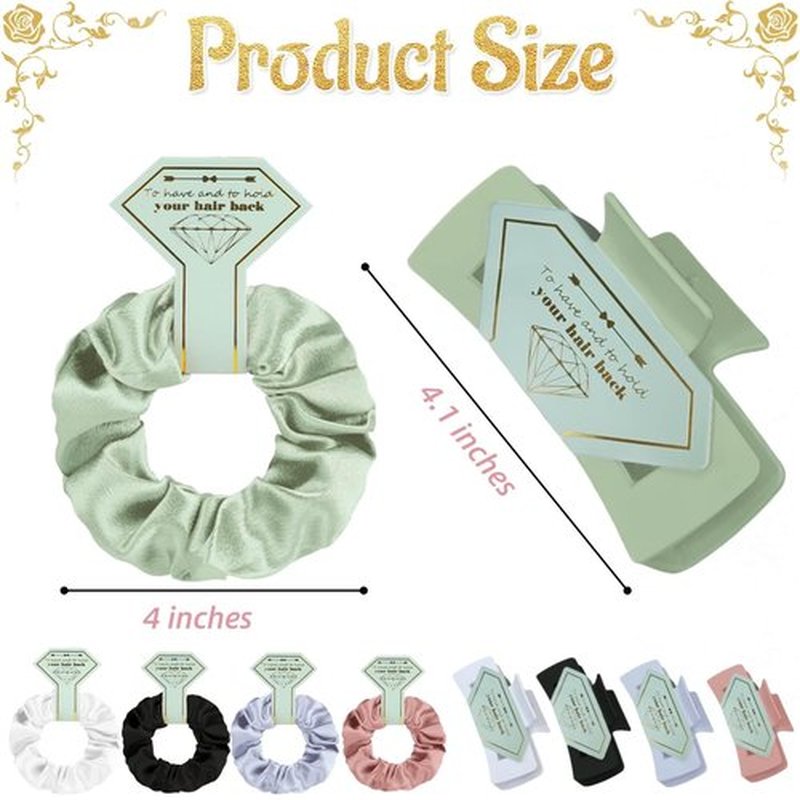 Featch Bridesmaid Proposal Gifts 6pcs Hair Claw Clips & 6pcs Satin Hair Ties Scrunchies Bachelorette Party Bridal Shower Present Good ideas Gift for Wedding Party Favors White&Sage Green