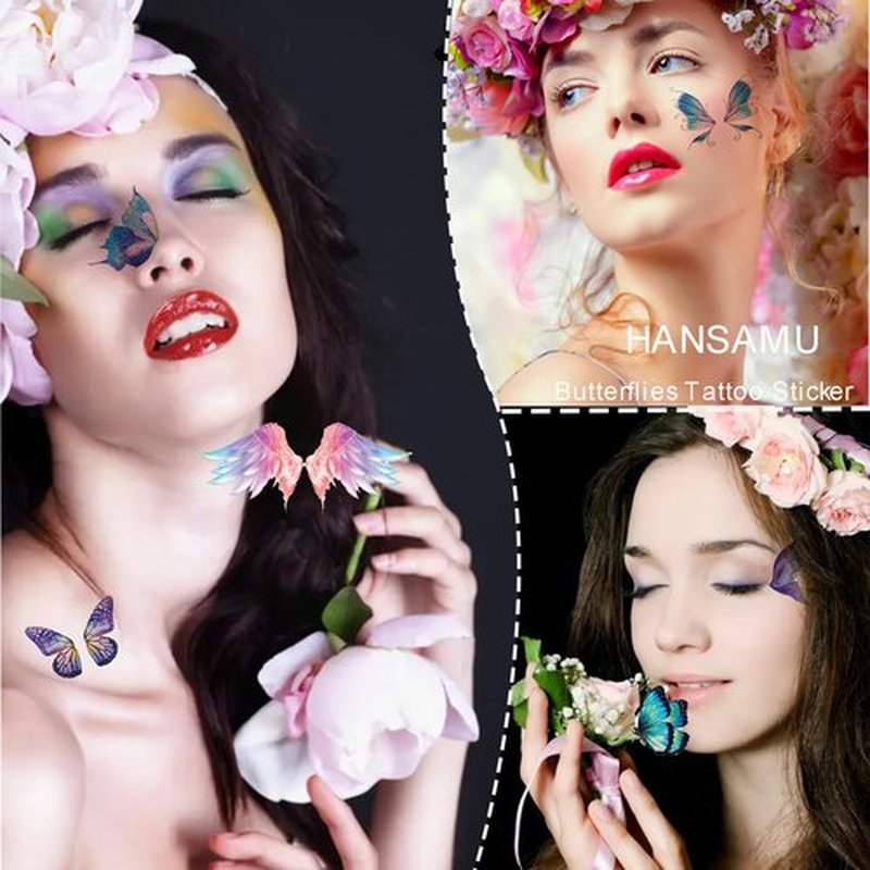 Glitter Butterfly Temporary Tattoos Sticker for Women Girls Eye Face Makeup Decoration, Flash Fairy Body Art Shiny Butterflies Waterproof Fake Tattoos for Festival Party(Butterfly Gem Stickers)